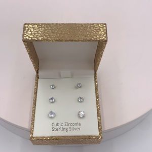 Cubic Zirconia Sterling Silver earnings 3 pair